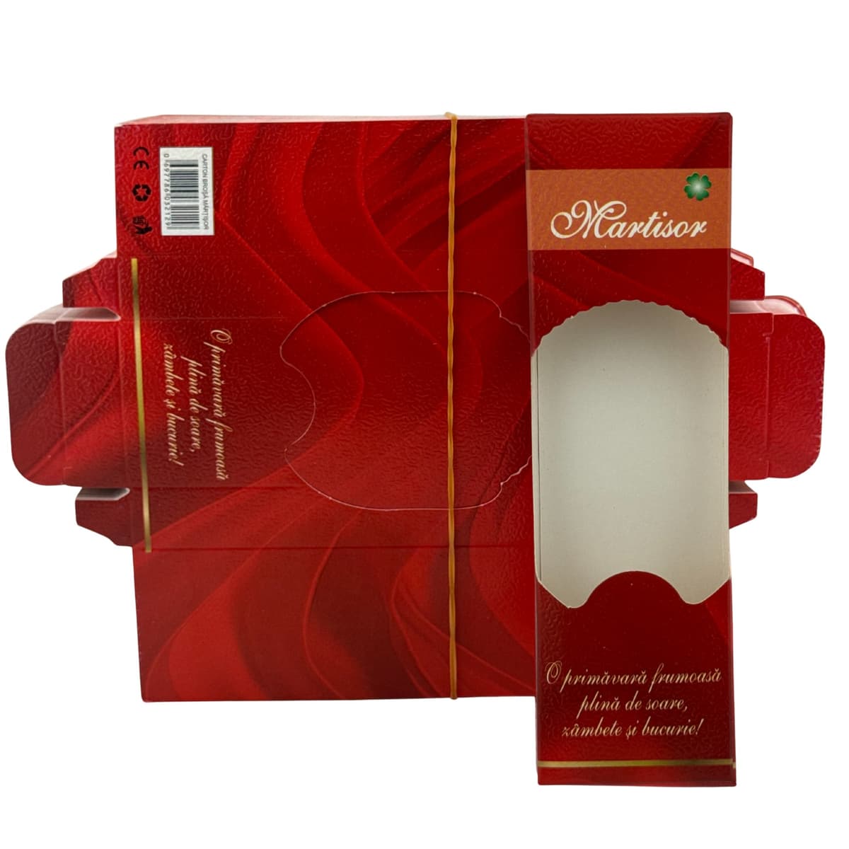 Set 100 Bucati Ambalaje de Carton pentru Martisoare, Flippy, Cutii Brosa, Model Primavara, Rosu