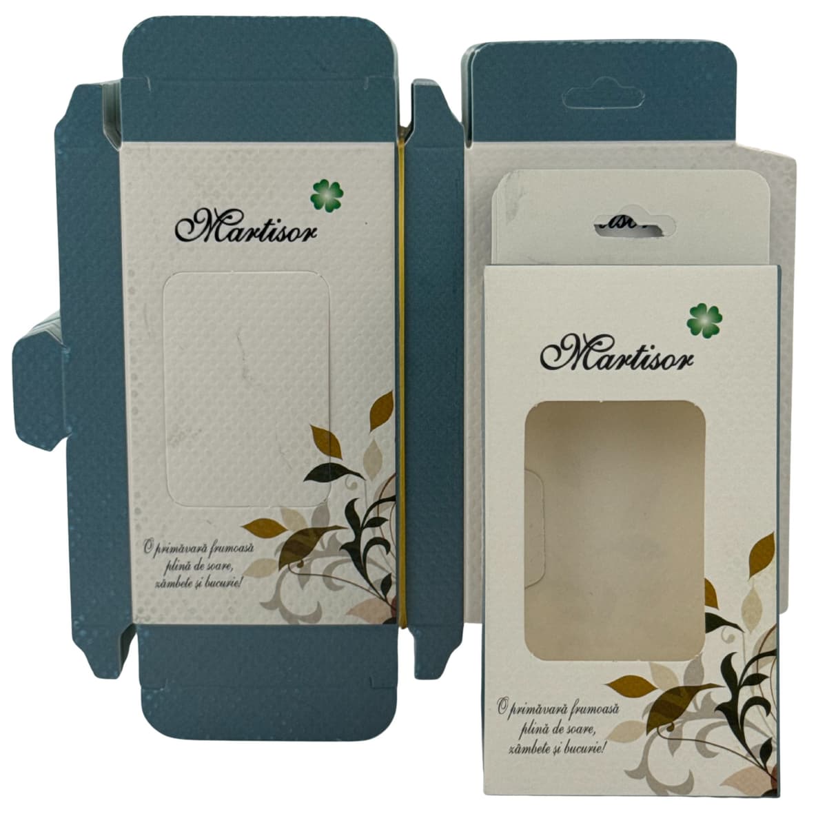 Set 200 Bucati Ambalaje de Carton pentru Martisoare, Flippy, Cutii Brosa, Model Floral, Alb-Albastru