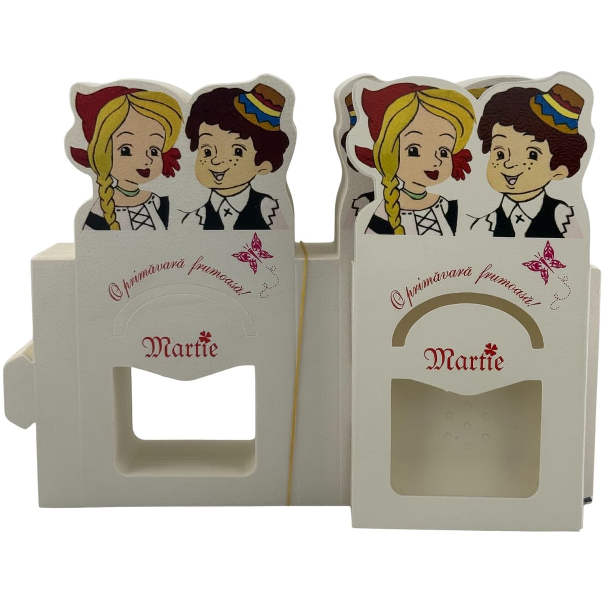 Set 100 Bucati Ambalaje de Carton pentru Martisoare, Flippy, Cutii Brosa, Model Fata si Baiat, Alb