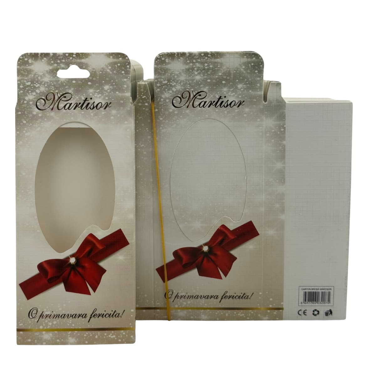 Set 100 Bucati Ambalaje de Carton pentru Martisoare, Flippy, Cutii Brosa, Model cu Funda si Stele, Crem