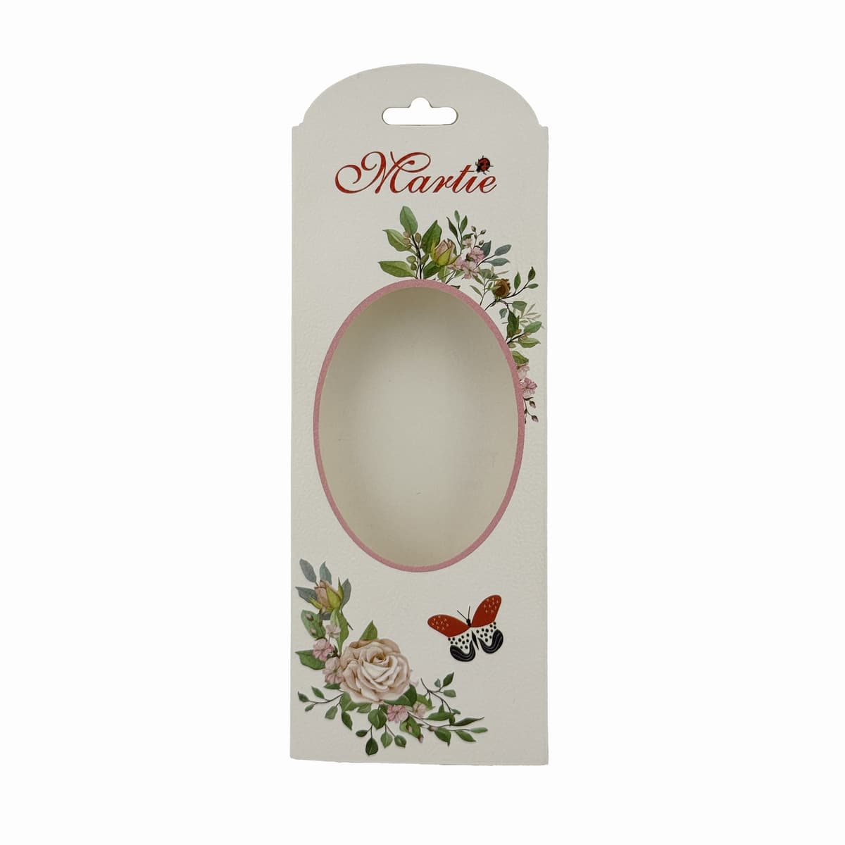 Ambalaje de Carton pentru Martisoare, Flippy, Set 100 Bucati, Cutii pentru Brosa Martisor, Model cu Trandafiri, 14 x 5 cm, Alb