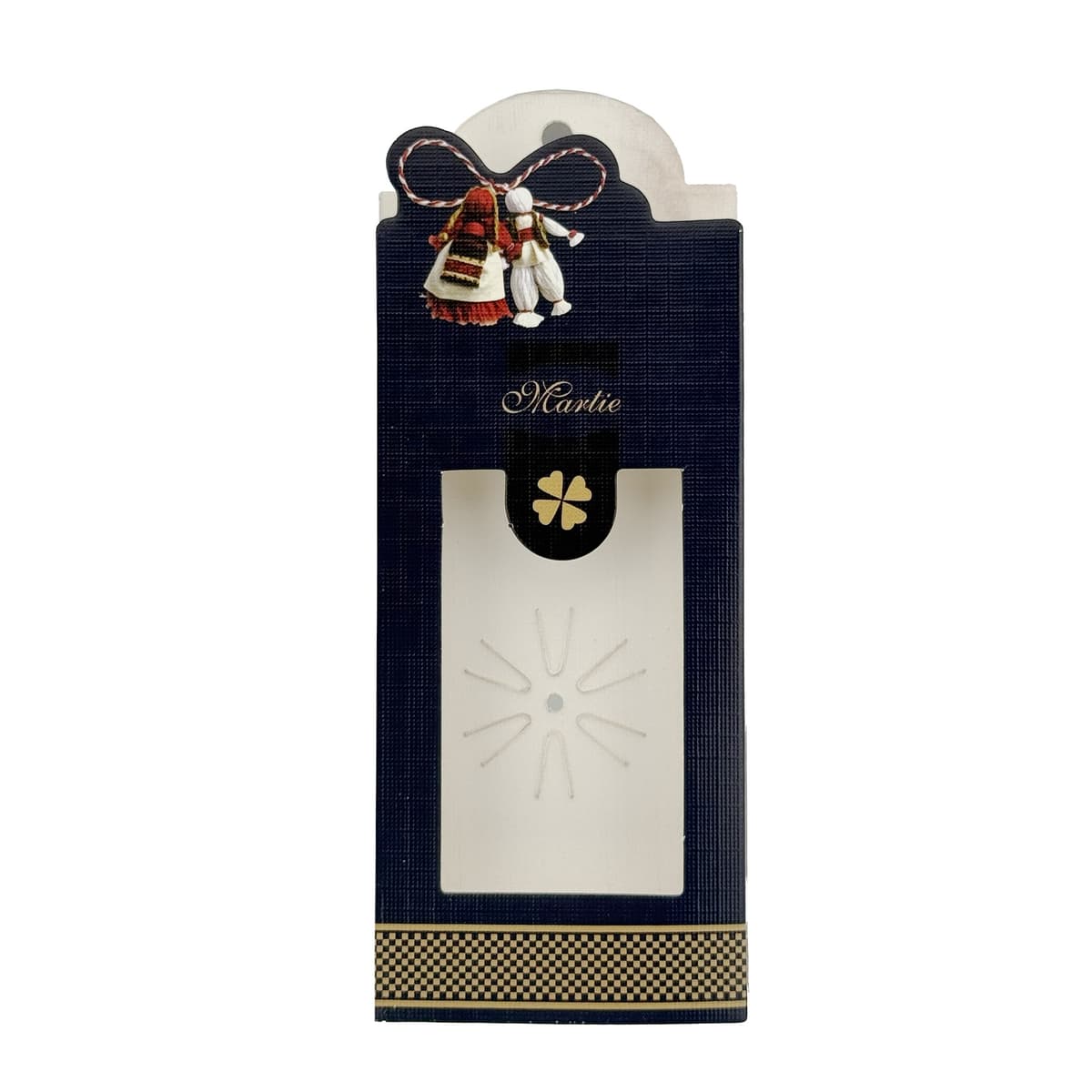 Set 50 Bucati Ambalaje de Carton pentru Martisoare, Flippy, Cutii Brosa, Model Traditional, 14 x 5 cm, Albastru Inchis