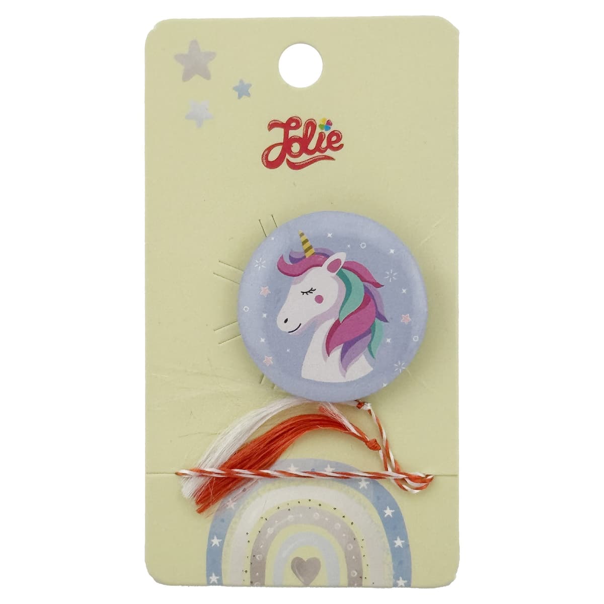 Martisor cu Brosa pentru copii, Jolie, Material Metal, Ambalaj Carton cu Design, Model Unicorn, Mov