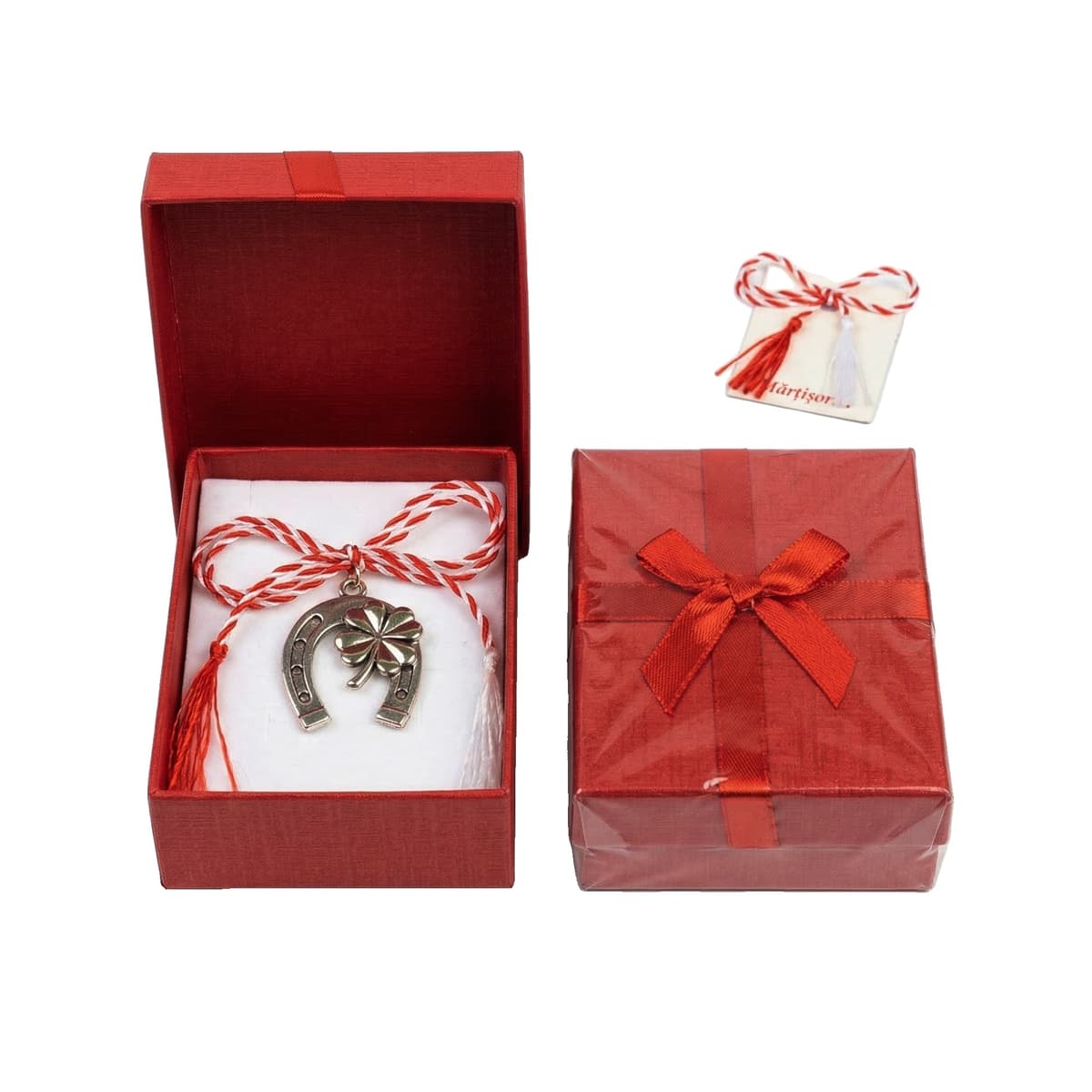 Set 12 Cutii pentru Martisoare si Brose, Flippy, Model cu Funda, 9 x 9 cm, Rosu