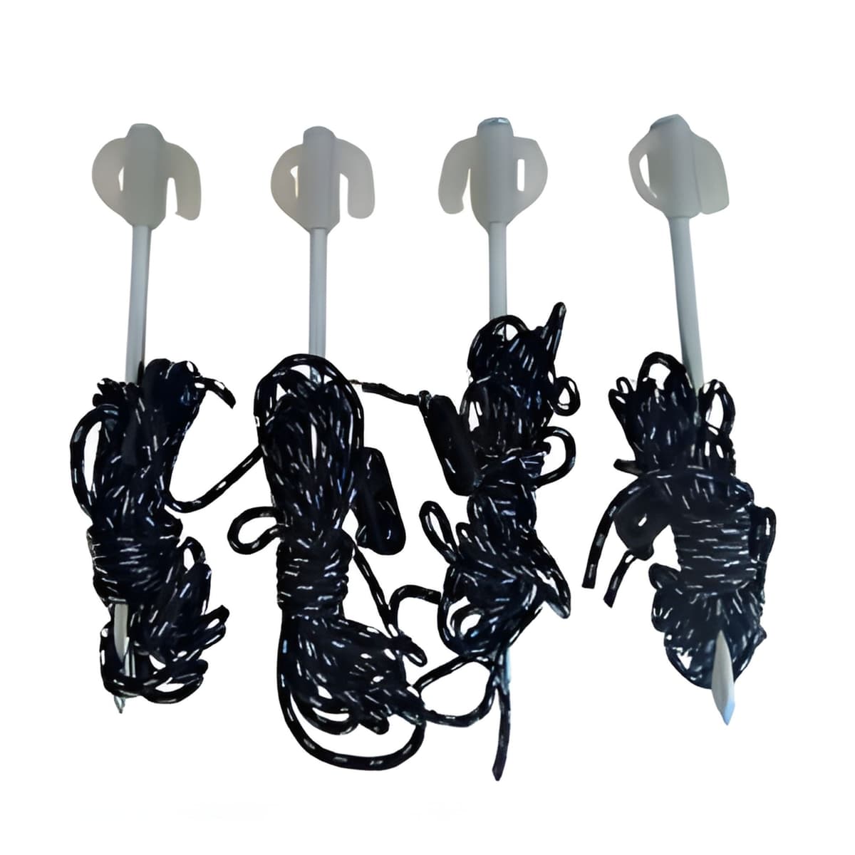 Franghie cu Cuie pentru Corturi, Flippy, Set 4 Bucati, Accesorii pentru Ancorare Corturi Pavilion, Copertine Tip Pavilion, Franghie 3 m, Cuie 20 cm, Negru/Alb