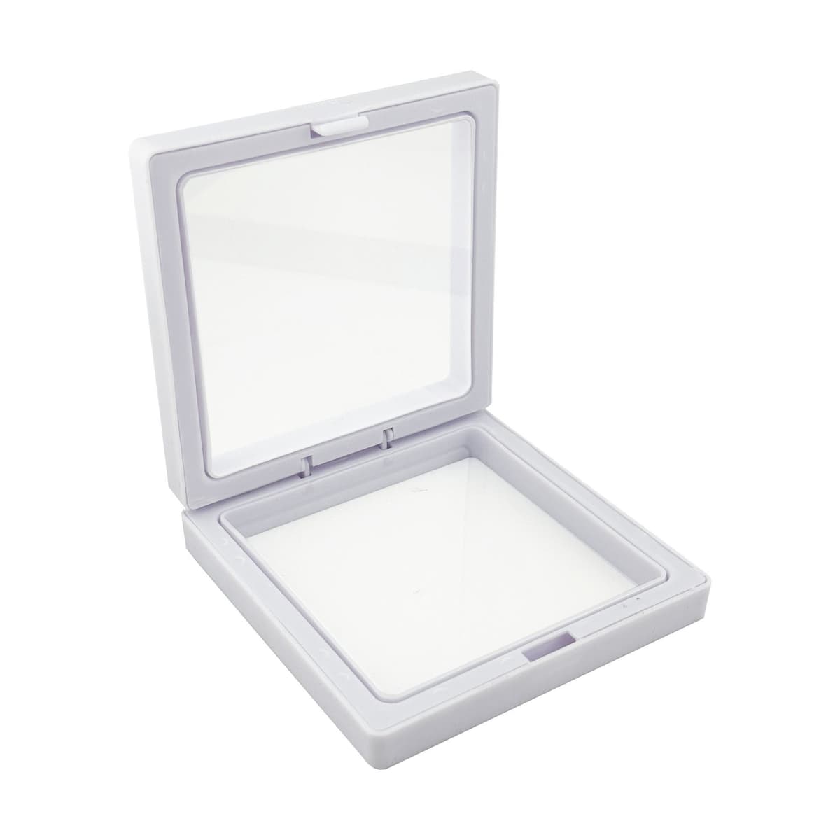 Set 12 Cutii pentru Martisoare/Brose, Flippy, Prezentare 3D, Model Alb, 8.5 x 8.5 cm, Rama Dubla de Plastic, Folie Transparenta Elastica, Sistem de Inchidere