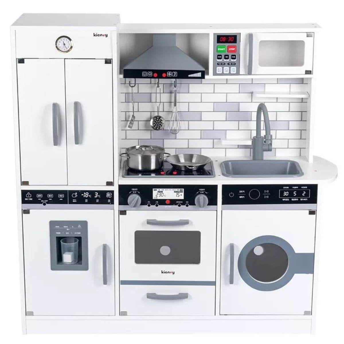 Bucatarie pentru Copii, Flippy, Multifunctionala, Interactiva, cu Sunete, Lumini, Frigider, Cuptor, Chiuveta si Hota, 90 x 90 x 30 cm, Alb