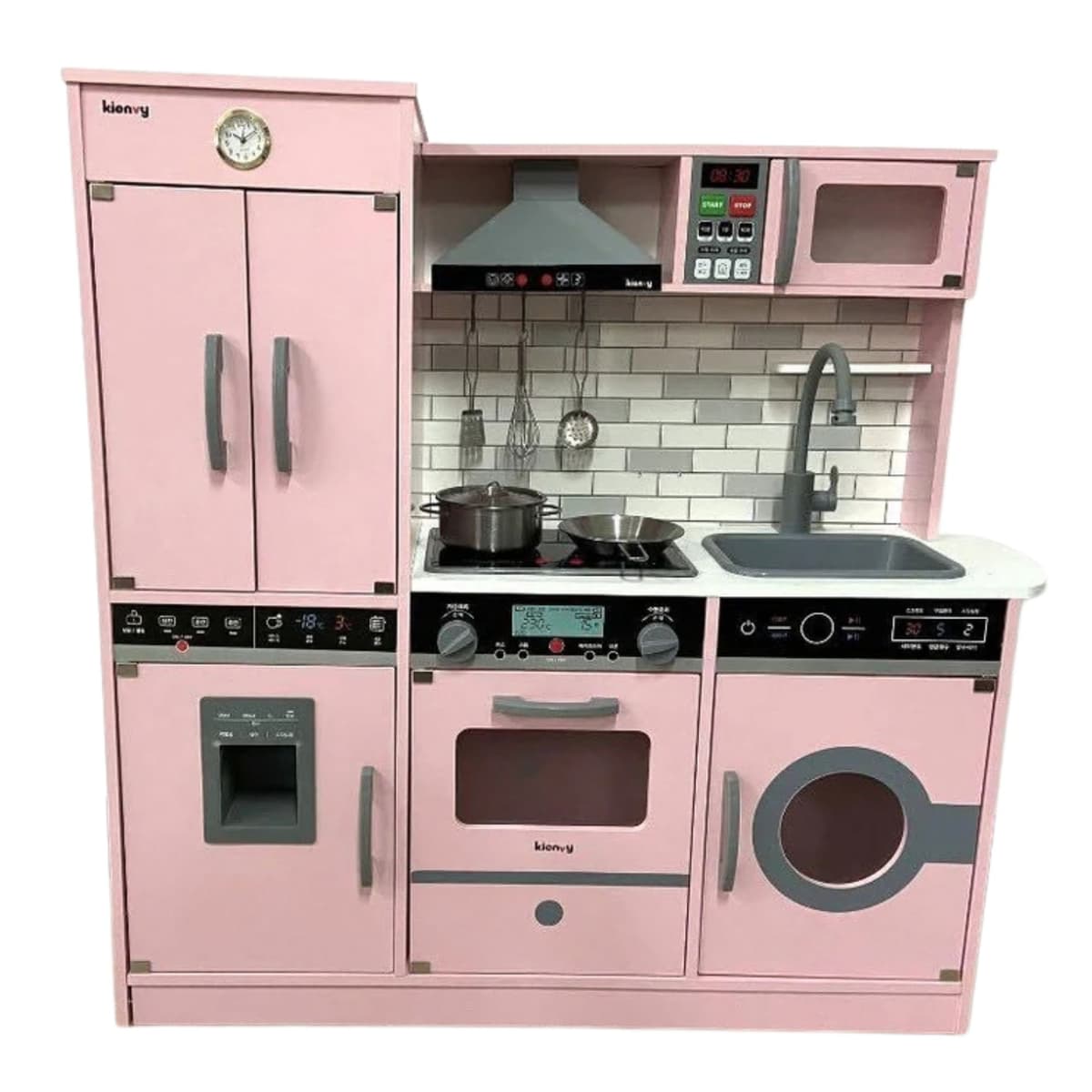 Bucatarie pentru Copii, Flippy, Multifunctionala, Interactiva, cu Sunete, Lumini, Frigider, Cuptor, Chiuveta si Hota, 90 x 90 x 30 cm, Roz