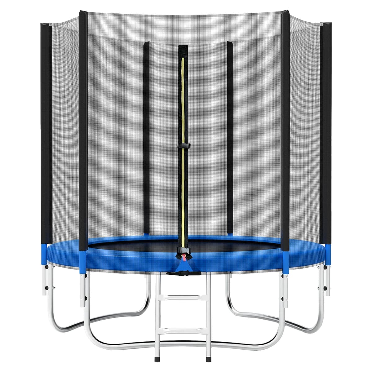Trambulina pentru Copii, Flippy, Gradina si Exterior, Plasa de Protectie, Scara de Acces, Susutinere din Otel Galvanizat, Capacitate 2-3 Persoane, Pana la 200 kg, 1.83 x 2.6 m, Albastru/Negru