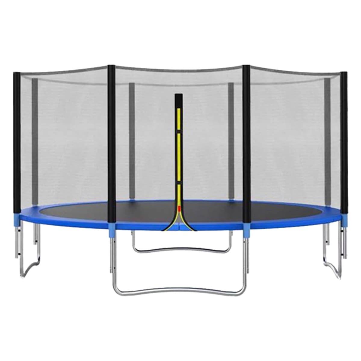 Trambulina pentru Copii, Flippy, Gradina si Exterior, Plasa de Protectie, Scara de Acces, Susutinere din Otel Galvanizat, Capacitate 6-7 Persoane, Pana la 350 kg, 3.66 x 2.6 m, Albastru/Negru