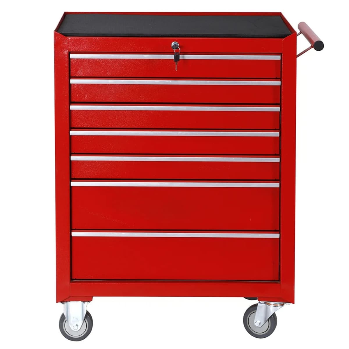 Dulap Mobil pentru Scule, Flippy, Carucior Profesional cu 7 Sertare, Incuietoare si Roti cu Frana, Blat de Lucru Anti-alunecare, 91 x 68 x 46 cm, Rosu/Negru