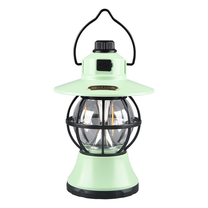 Lampă de camping retro portabilă, Felinar Vintage LED ABS, Acumulator inclus 1200 mAh, reincarcabila, 3 moduri de iluminare