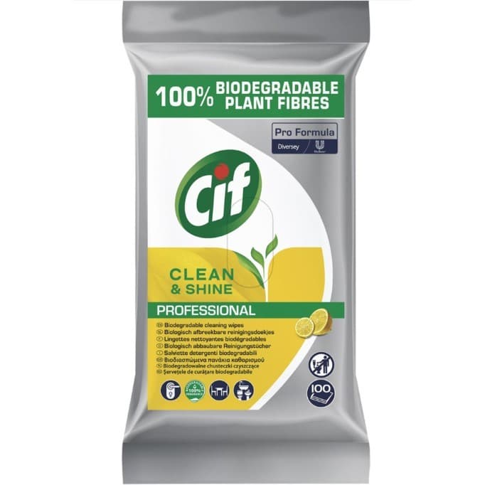 CIF Professional Clean&Shine – Servetele Umede de Curatare Multifunctionale Biodegradabile, 100 Servetele