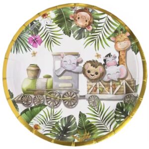 Farfurii Cartonate pentru Petreceri, Flippy, Farfurii Cartonate de unica Folosinta pentru Zile de Nastere, Model Safari cu Animale, set 10 buc, Diametru 18 cm, Multicolor